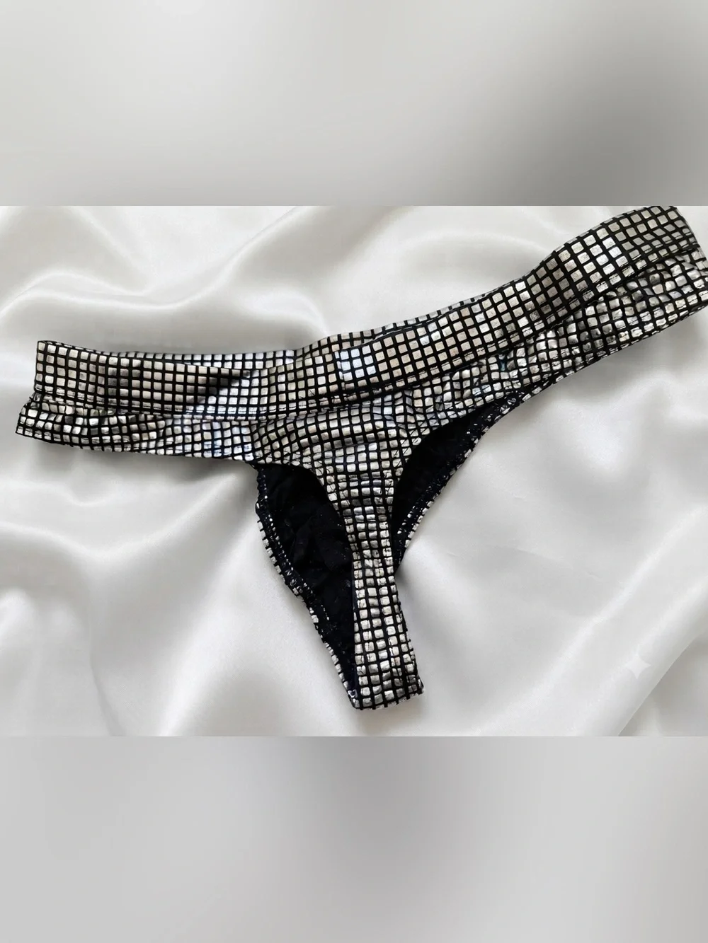 Men's Metallic Square-Grid Tanga Thong - Size XL - New